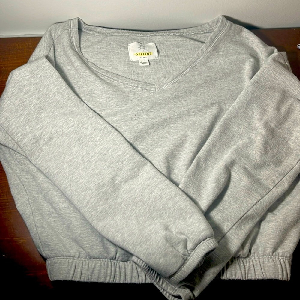 Offline by aerie cropped v neck sweater with cinched waist